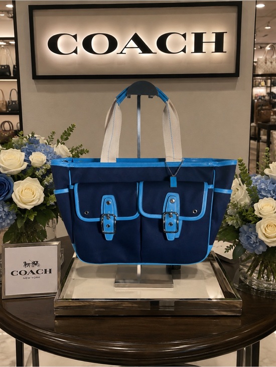 Coach Handbags - Coach garden tote Navy Tote with Bright Blue Trim and White Handles - Coach